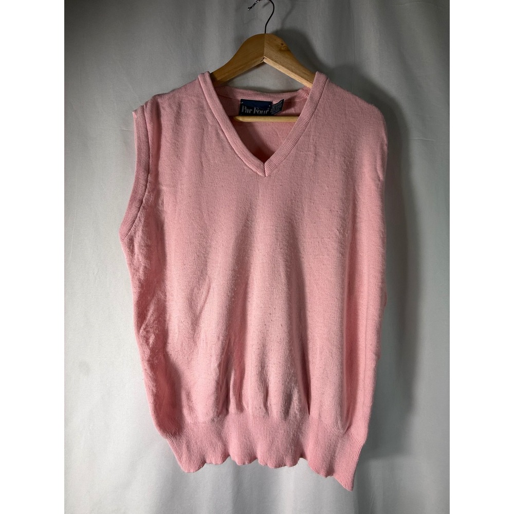 Par Four VTG Mens Pink Golf Sweater Vest Acrylic Knit Size Medium USA Made